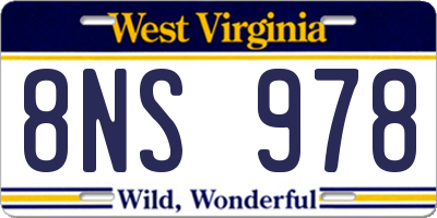 WV license plate 8NS978