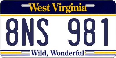 WV license plate 8NS981