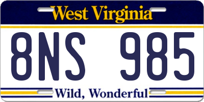 WV license plate 8NS985