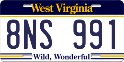 WV license plate 8NS991