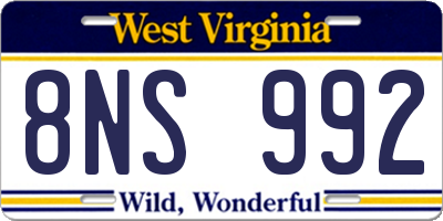 WV license plate 8NS992