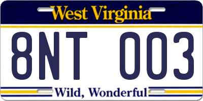 WV license plate 8NT003
