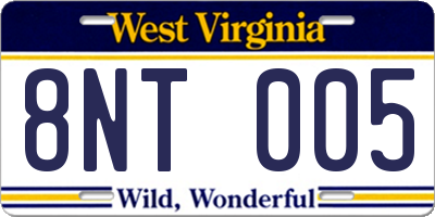 WV license plate 8NT005