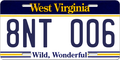 WV license plate 8NT006