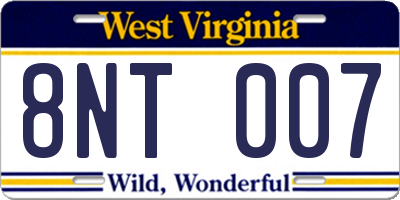 WV license plate 8NT007