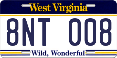 WV license plate 8NT008