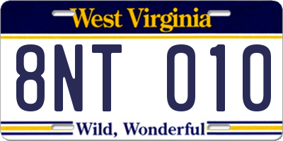 WV license plate 8NT010