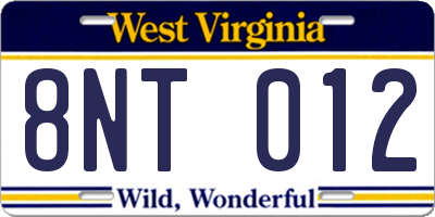 WV license plate 8NT012