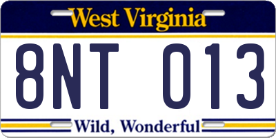 WV license plate 8NT013