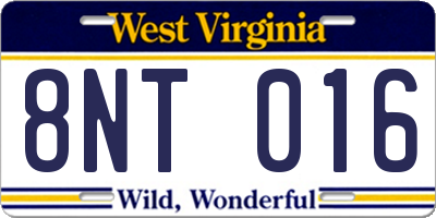 WV license plate 8NT016