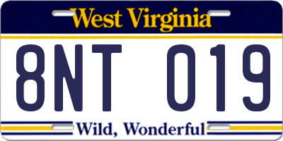 WV license plate 8NT019