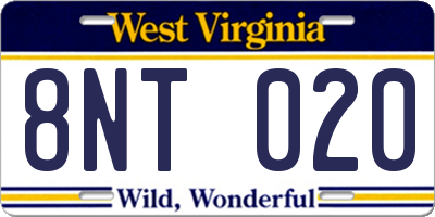 WV license plate 8NT020