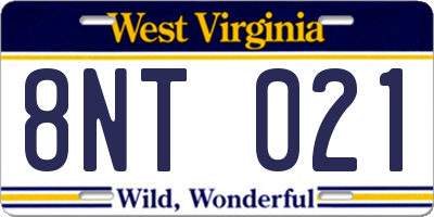 WV license plate 8NT021