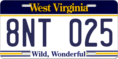 WV license plate 8NT025