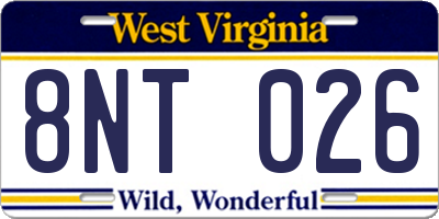 WV license plate 8NT026