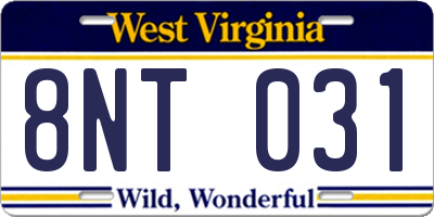 WV license plate 8NT031