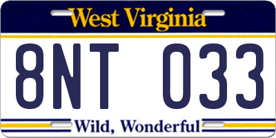 WV license plate 8NT033