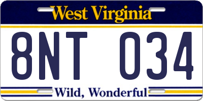 WV license plate 8NT034