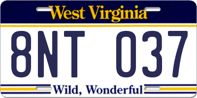 WV license plate 8NT037