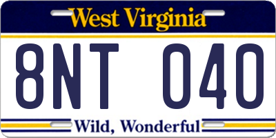 WV license plate 8NT040