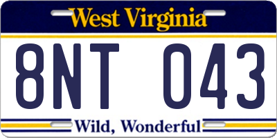 WV license plate 8NT043