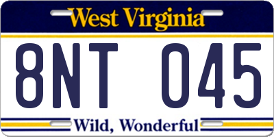 WV license plate 8NT045