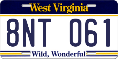 WV license plate 8NT061