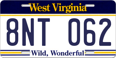 WV license plate 8NT062