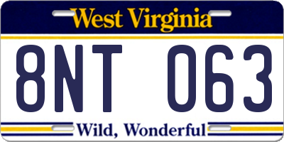 WV license plate 8NT063