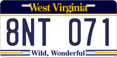 WV license plate 8NT071