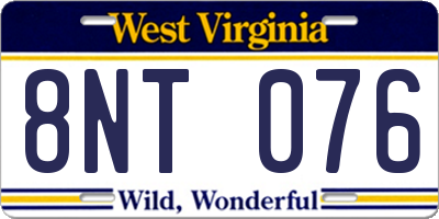 WV license plate 8NT076