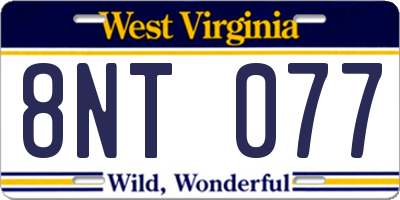 WV license plate 8NT077