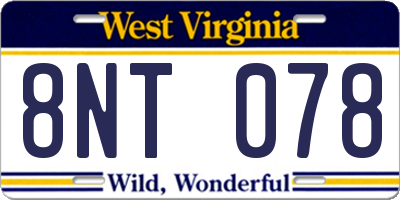 WV license plate 8NT078