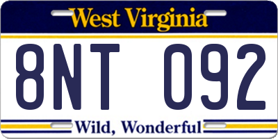 WV license plate 8NT092