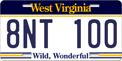 WV license plate 8NT100