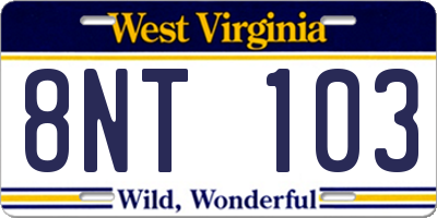 WV license plate 8NT103