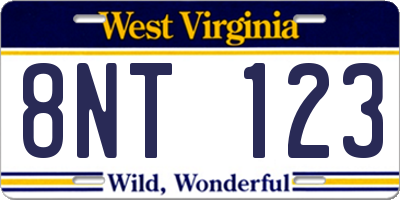 WV license plate 8NT123