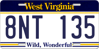 WV license plate 8NT135