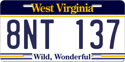 WV license plate 8NT137