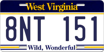 WV license plate 8NT151
