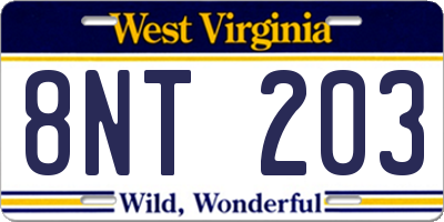 WV license plate 8NT203