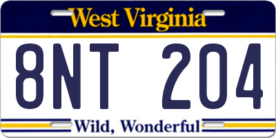WV license plate 8NT204