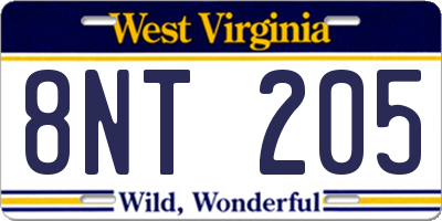 WV license plate 8NT205