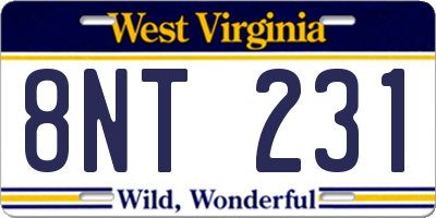 WV license plate 8NT231