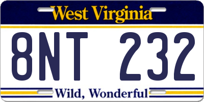 WV license plate 8NT232