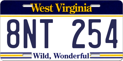 WV license plate 8NT254