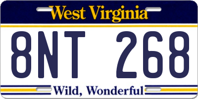 WV license plate 8NT268