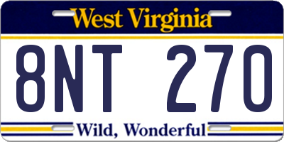 WV license plate 8NT270