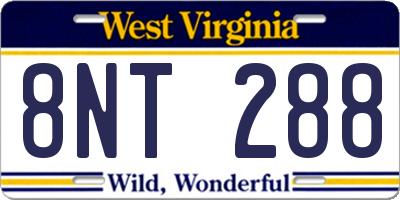 WV license plate 8NT288