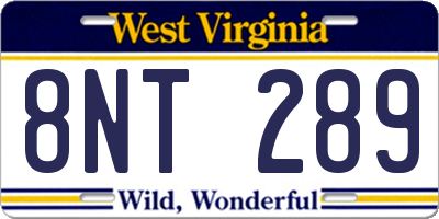 WV license plate 8NT289